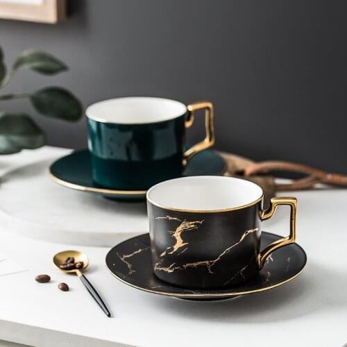 250 Ml Luxury Ceramic Marble Coffee Tea Cups Saucers with Gold for Gift Coffee Cup Starbucks Cup Iced Coffee Cup Tea Cups