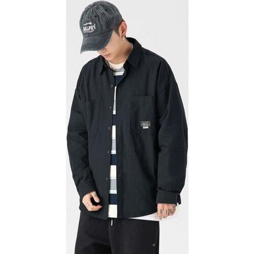 Men Shirts 2021 Cotton Black Blouse Oversize Long Sleeve Streetwear Brands Harajuku Fashion Designer Korean Clothing Wholesale