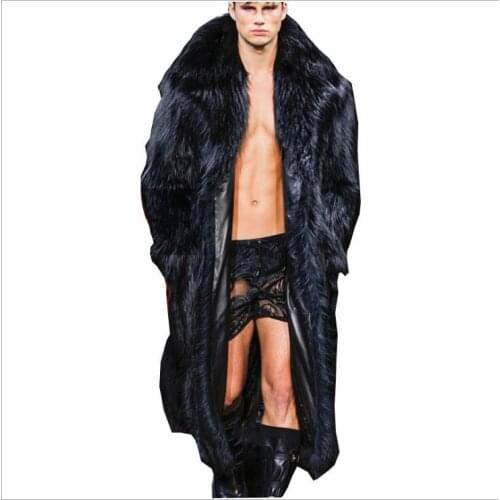 S/6Xl Men Faux Fox Fur Jackets Long Black Large Size Winter And Autumn Mink Fur Overcoats Casual Outwear Jaqueta Masculina J1537
