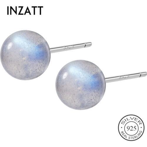 INZATT Classic Minimalist Geometric Round Moonstone Stud Earrings Charm 925 Sterling Silver Fashion Jewelry For Women party Gift