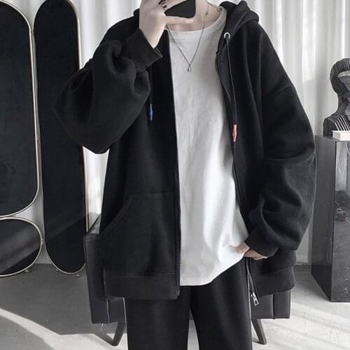Spring Autumn Hipster Fleece Mens Hoody Hoodies Youth Fashion Streetwear Loose Black Khaki Zipper Hoodie Sweatshirts S-3XL