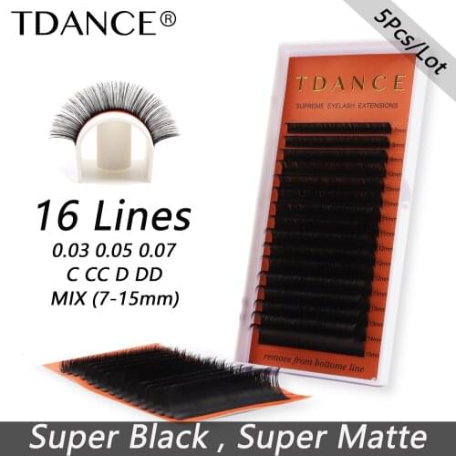 TDANCE 5Pcs Super Black Super Matte Korea PBT 16Lines Royal Sable Eyelash Extension False Individual Hand Made Faux Mink Lash
