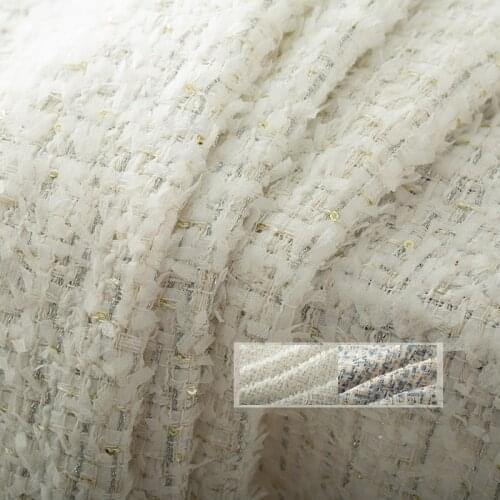The Cloth France White Sequin Tweed Fabrics Autumn Jacket Dress Suits Garment Materials The Sewing Cloth Meter Freeshipping