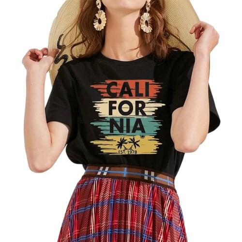 Women T-shirt Plus Size Short Sleeve California Rainbow Print Fashion Graphic T Shirts Fashion O-Neck Tee Tops Clothes gothic