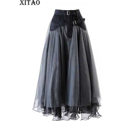 XITAO Patchwork Mesh Solid Skirt Women 2021 Spring Casual Fashion Style Temperament All Match High Waist Women Clothes ZY4907