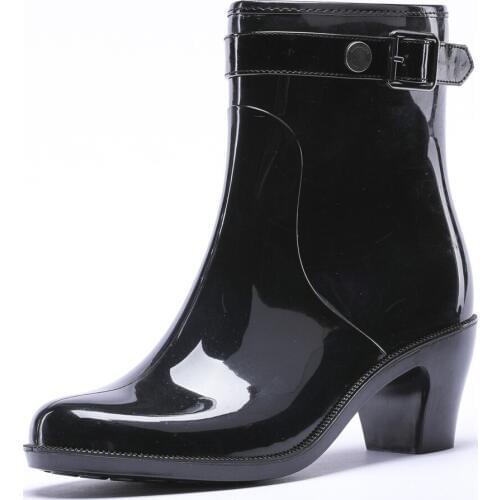 30-326 TONGPU High Heel Womens Fully Waterproof Rain Boots with Side Buckle