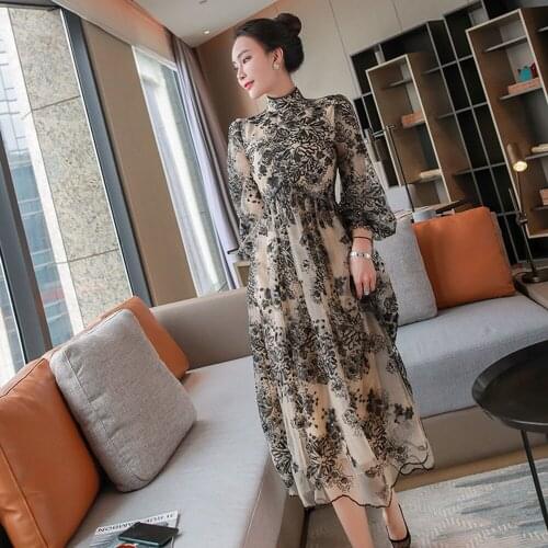 Vintage Embroidery Stand Collar Women Dress Designer Runway Summer Autumn Midi-long Dresses For Women Vestidos De Verano Clothes