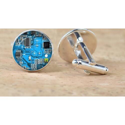 1 Pair Red blue Computer Circuit Board picture Cufflinks Computer Geek Cufflinks Nerd Accessories Geek Gift Unisex Sleeve button