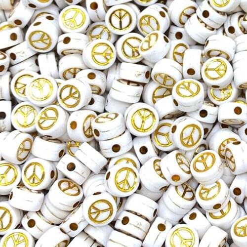 100pcs/Lot 7mm Oval Shape Acrylic Spaced Beads Peace Symbol Beads For Jewelry Making DIY Charms Bracelet Necklac Accessories #05
