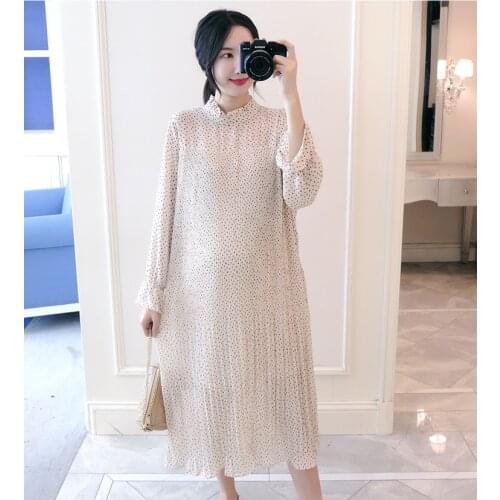 182# Maternity Dress Spring Autumn Chiffon Dot Long Sleeve Loose Stylish Dress for Pregnant Women Mom Dress