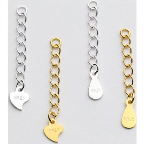 2pcs/lot 100% 925 Sterling Silver Extension Chains With Charms 3cm 5cm Gold Silver Necklace Bracelets Tail Chains DIY Jewelry