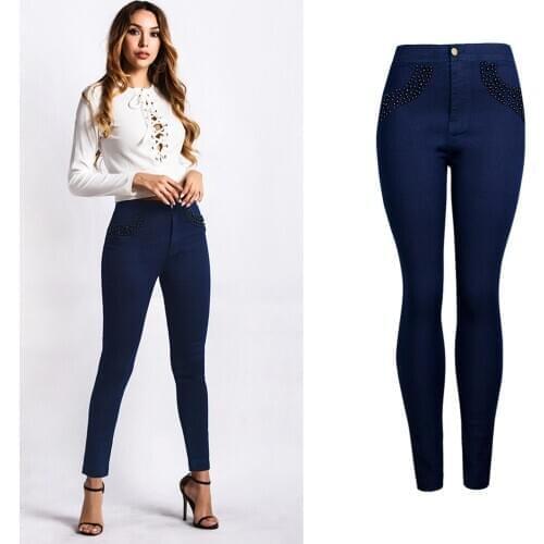 2021 Summer Women Jeans Pants High Waist Beads Stretch Skinny Jeans For Women Clothing Femme Denim Pencil Pants Female Trousers