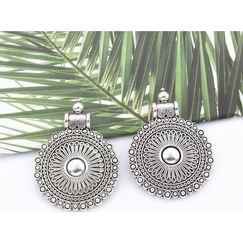 4pcs Antique Silver Color Round Flower Swirl Bohemia Charms Pendant For Necklace Jewelry Findings Making 48*35mm