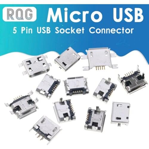 60pcs/lot 5 Pin SMT Socket Connector Micro USB Type B Female Placement 12 Models SMD DIP Socket Connector