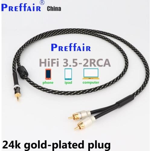 Preffair Silver Plated 2RCA to 3.5mm Audio Cable HiFi Stereo AUX RCA Cable Jack 3.5 Y Splitter For Amplifiers Audio Home Theater