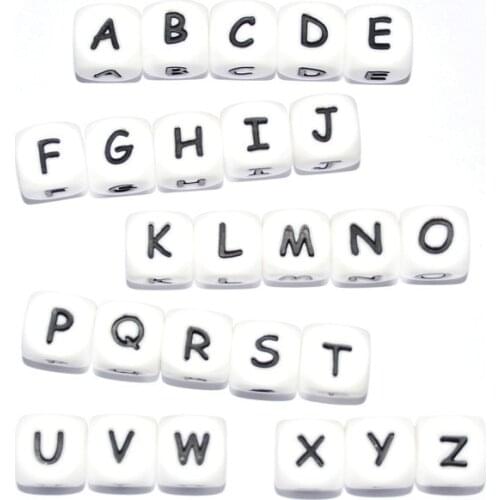1pcs/12MM English Alphabet DIY Beads BPA Free Pacifier Chain Food Grade Silicone Necklace Accessories