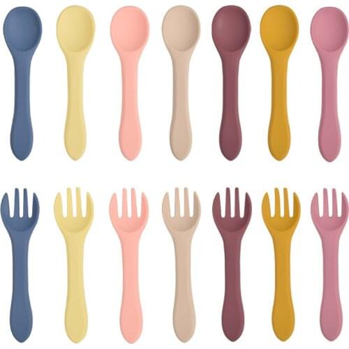 Baby Spoon Fork Food Grade Silicone BPA-Free Material Soft Feeding Tableware Infant Feeding Accessories Spoon Silicone Tableware