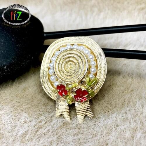 F.J4Z 2021 Trend Cute Brooches Simulated Pearl Enamel Flower Alloy Hat Pins Costume Jewelry Gifts for Lady украшения новинки