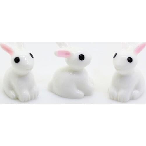 100/50pcs white Cute Lovely Rabbit Miniature Garden Decoration Figurine Resin Animal Cabochons For Home Decor Home
