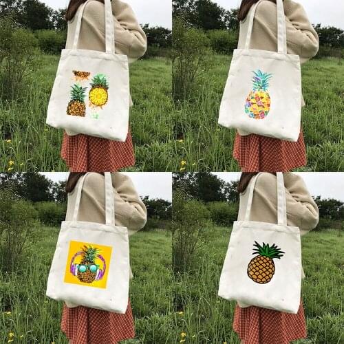 Fruit Pineapple Printing Shoulder Bag Women Fashion Shopping Tote Harajuku Canvas Shopper Bag Travel Casual Cases Large Eco Bag