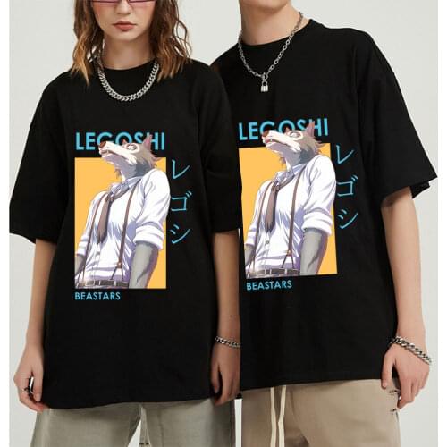 Legoshi Beastars Wolf Mens T Shirt Pure Cotton Japan Anime Manga Tee Tops Round Collar Short Sleeved Casual Tshirt Merch Gift