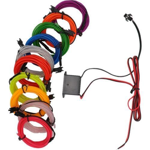10 Colors Flexible For 1M 2M 3M 5M EL Wire Rope Tube Neon Cold Light Glow Party Car Decoration With Cigarette Lighter 12V DC12V