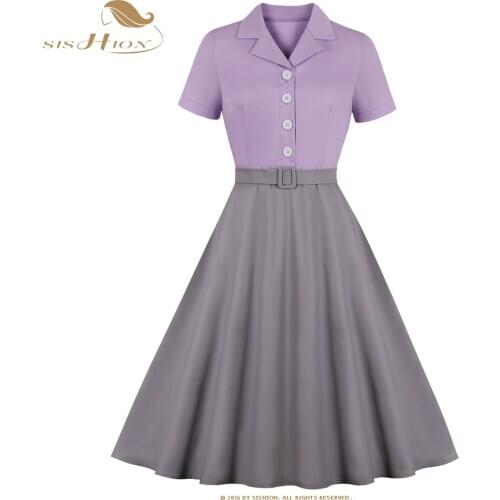 SISHION 2021 3XL 4XL 50s 60s Cotton Vintage Dress VD1294 Women Ladies Light Purple Summer Dress Plus Size