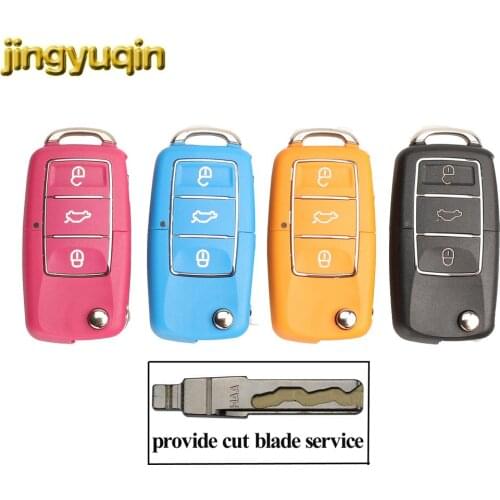 Jingyuqin Uncut/Cut Blade 3 Buttons Car Key Shell Fob for Skoda for VW Volkswagen Jetta Golf Passat Tiguan Sagitar MK6 Polo Bora