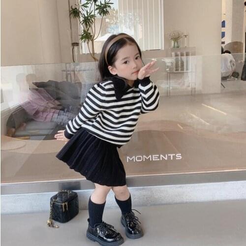 2021 Korea style girls 2 pcs set knitted striped sweater+ skirt autumn cotton kids suit 2-8 years WS227