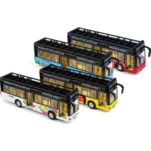 Diecast 1/32 Scale Model Car Sightseeing Bus Simulation Alloy Pull Back Sound and Light Real Pronunciation Bus Children Toy