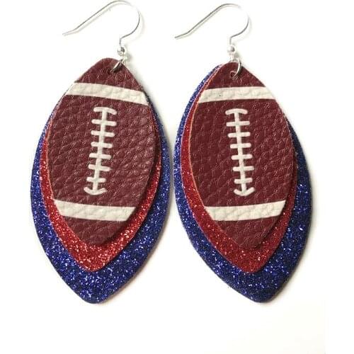 Fashion Womens Baseball Faux Leather Earrings Women Sports Basketball Football Flag Teardrop Dangle Earrings
