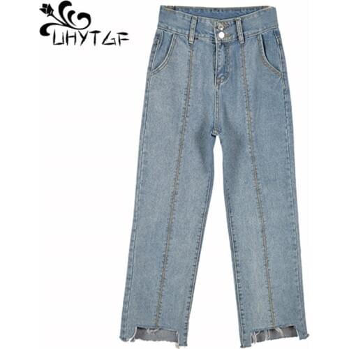 UHYTGF fashion female 4XL plus size jeans Cute girl elegant loose spring denim pants womens student casual sweatpants women 952