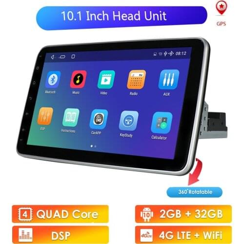 10 Inch 1 Din Universal Car Stereo Video Multimidia Player 4G Intertent Rotatable Radio 2G 32G Android Car GPS Wifi 360 Rotation