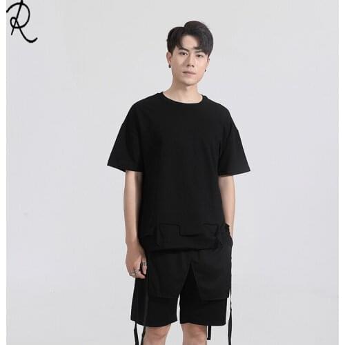 Fashion Mens summer dark department personality collision yarn-dyed Ribbon Patchwork Slim round-necked short-sleeved t-shirt me