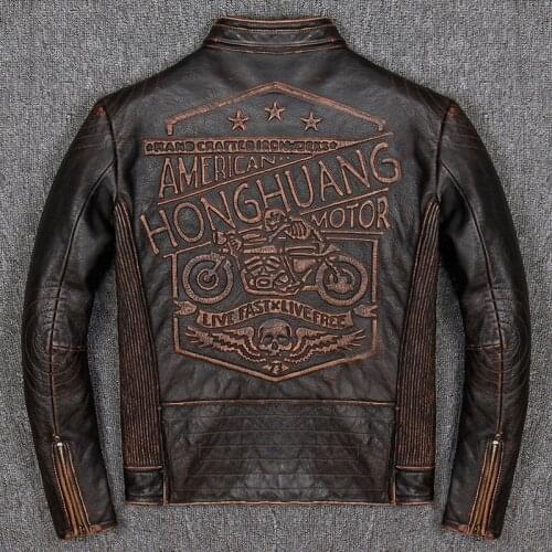2020 New Locomotive Cowhide Mens Brand Vintage Thick Genuine Leather Zipper Coat Male Autumn Winter Slim Fit Jacket