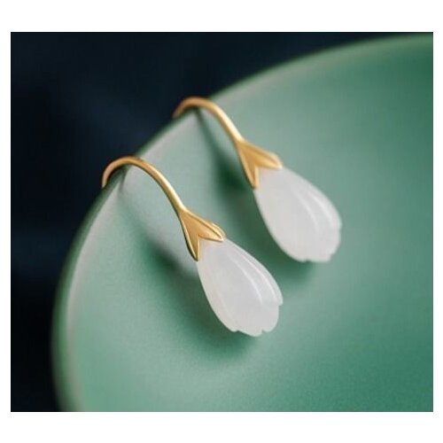 New silver inlaid natural Hotan White Magnolia Earrings Chinese style retro minority design charming womens brand jewelry