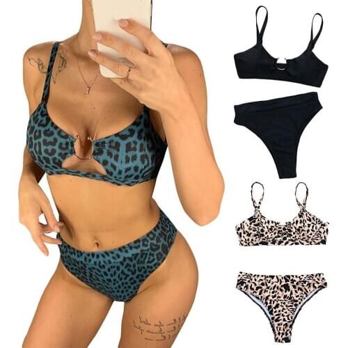 New Stylish Women Sexy Leopard Snake Print Swimsuit Padded Bra Low Rise Briefs Beach Wear Bikini Set