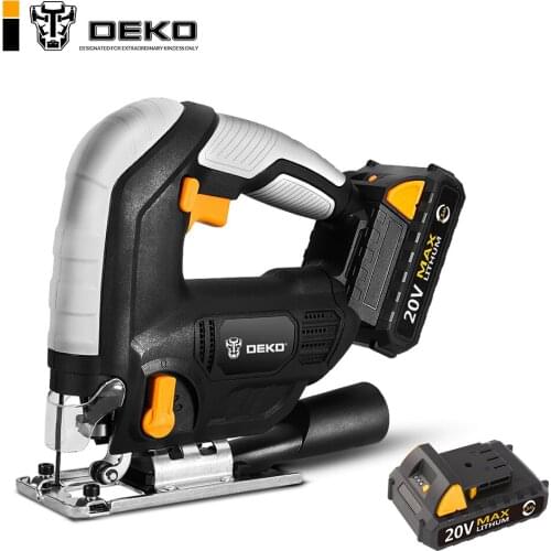 DEKO QD6633 20V Cordless LED Chain Saw Adjustable Speed With 6 Blades Metal Ruler Battery Saw