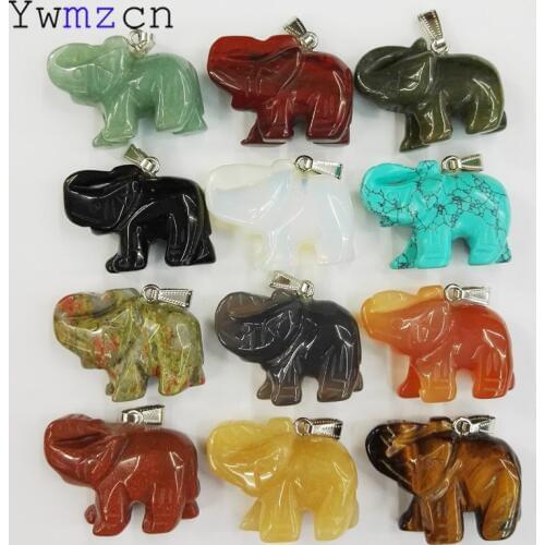 Natural stone Elephant pendants for making jewelry charm Animal Pendant mixed Necklace 12pcs/lot free shipping Wholesale