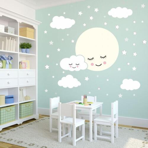Full Moon With Clouds Stars Wall Decal Kids Nursery Rooms Removable Wall Sticekrs Vinyl Baby Childrens Room Wall Decor DIYZW487