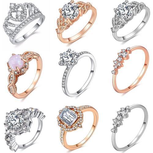 Various Style Wedding Crystal Rings Fashion Rings Elegant Temperament Womens Girls Silver Color Wedding Ring