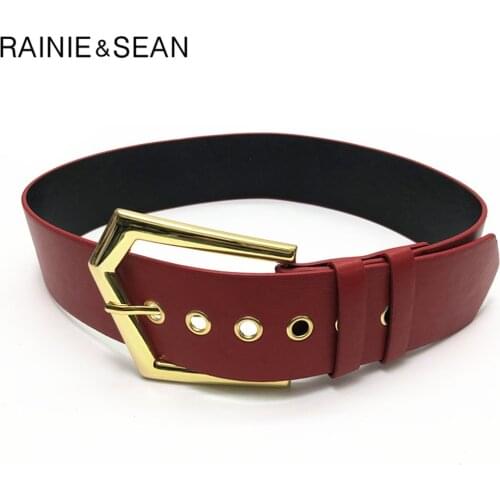 RAINIE SEAN Vintage Women Belt Wide Red Waist Belts Women Pin Buckle Faux Leather Female Trouser Belt Brand Apparel Accessories