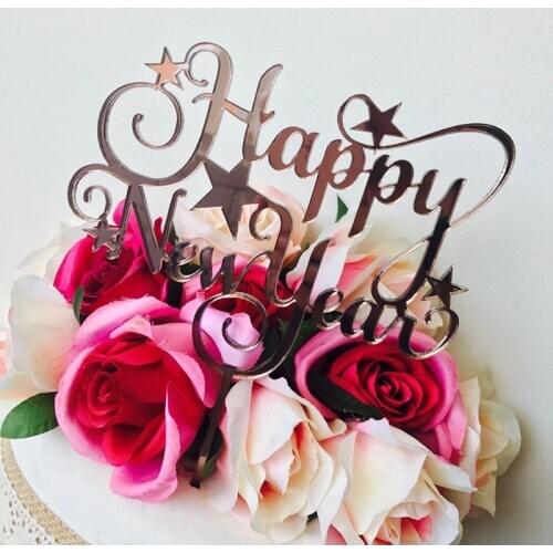 Happy New Year 2021 Acrylic Cake Topper Rose Gold Toppers For Christmas Party Cake Home Decorations Xmas New Year Celebrations
