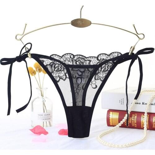 Sexy Lingerie Floral Embroidery Womens Underwear Perspective Erotic Panties Low Waist Side Bandage Underpants Sexy G-String