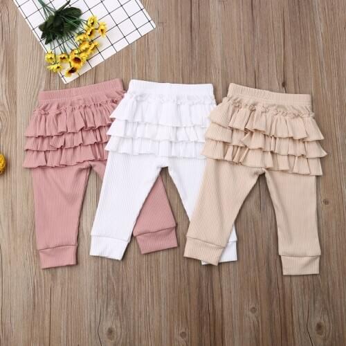 2020 0-3Y Newborn Kids Baby Girl Pants Skirt Elastic Waist Ruffle Long Pants Leggings PP Casual Trouser Pure Color ropa de bebe