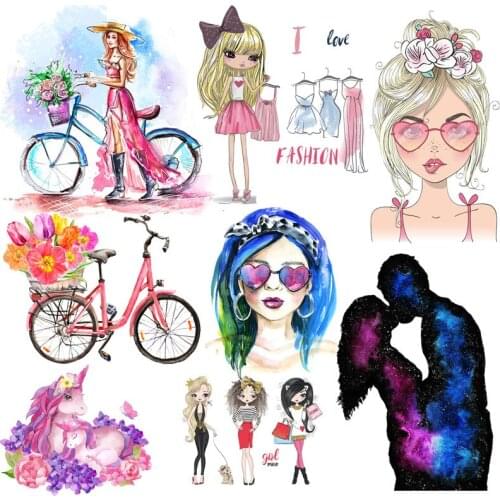 Pulaqi Iron On Transfer Patches For Clothing DIY Washable Women T-shirt Heat Transfer Girl Thermal For Clothes Stickers DIY