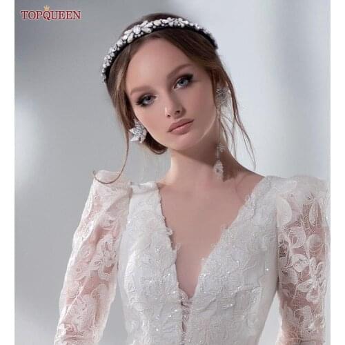 TOPQUEEN Wedding Opal Rhinestone Hair Accessories Bridal Tiara Headpieces Silver Rhinestone Headband Baroque Hair Band S384-FG