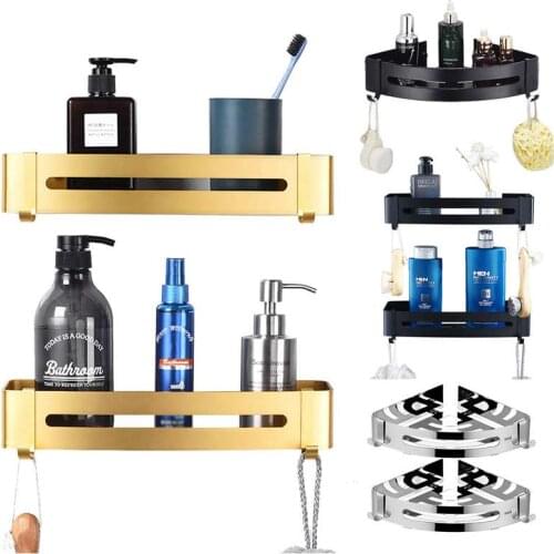 Bathroom Shelves Black Silver Corner Shelf Wall Mounted Aluminum Soap Dish Bath Shower Shelf Bath Shampoo Holder Organizer