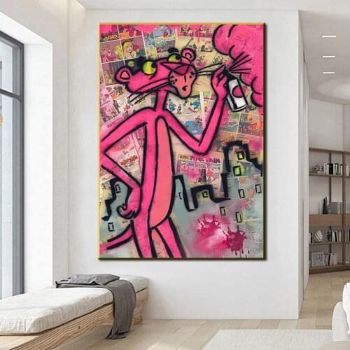 Street Graffiti Canvas Painting Pink Panther Posters and Prints Wall Art Funny Animals Picture for Room Home Decoration Cuadros