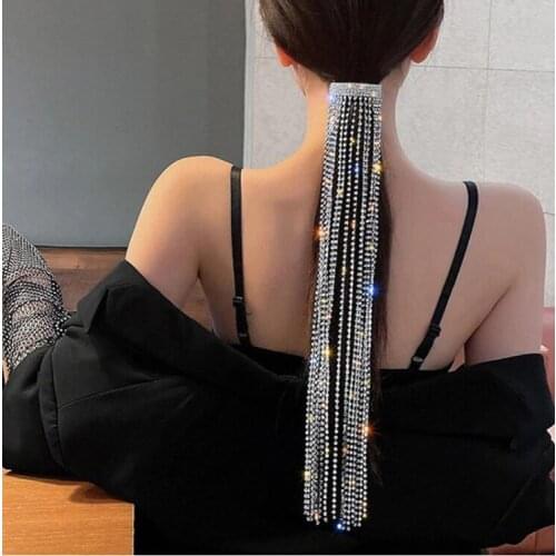YLWHJJ Hair Accessories For Women GLEAMING MULTI-STRAND RHINESTONE PONYTAIL LONG TASSEL HAIR CLIP